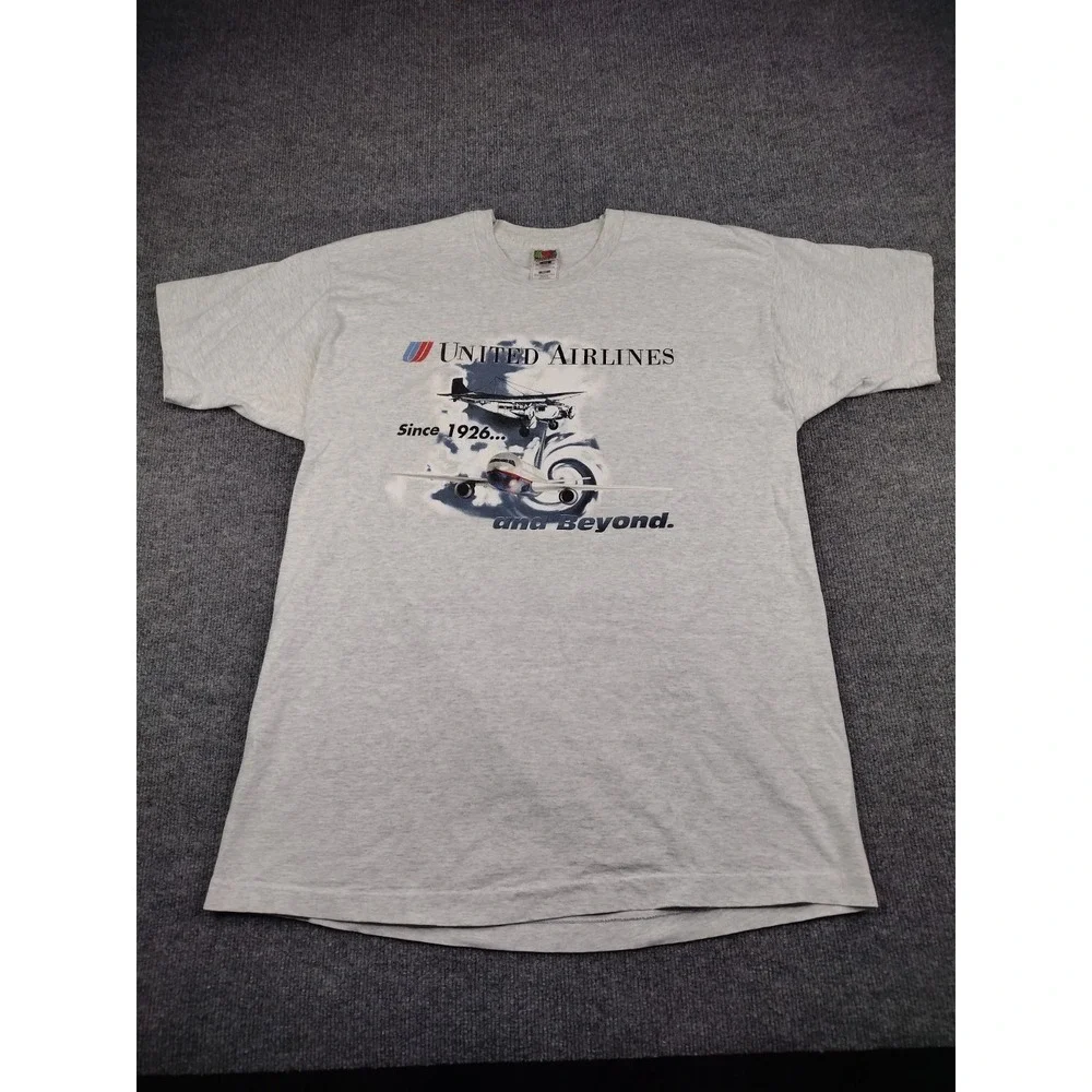 Fruit of the Loom United Airlines T-Shirt Mens XXL Gray Vintage Aviation Graphic